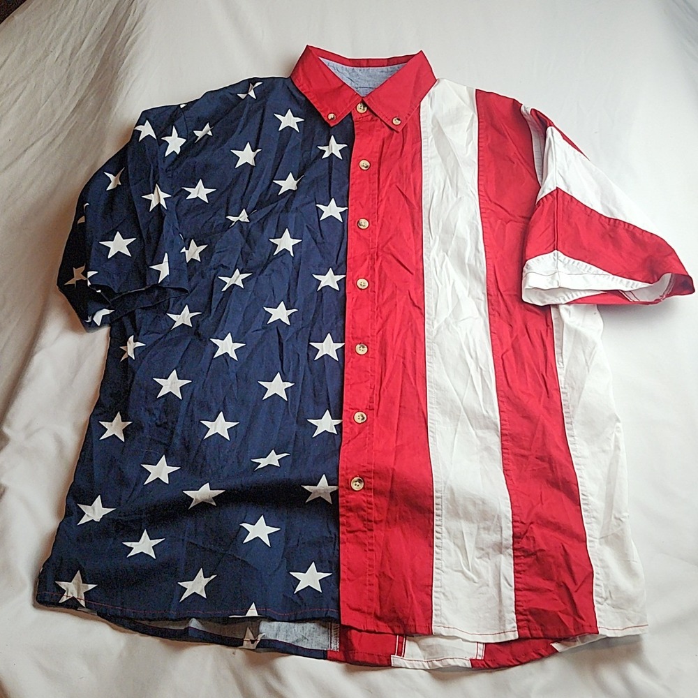 Cotton Traders Sport Button-Down Shirt American Flag Men's Size Large